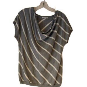 New York & Company Gray & White Diagona Stripe Cowlneck Sweater - Medium